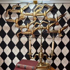 Elegant Metal Wall Sculpture 30" Long – Birds in Flight with Gold & Earthy Tones